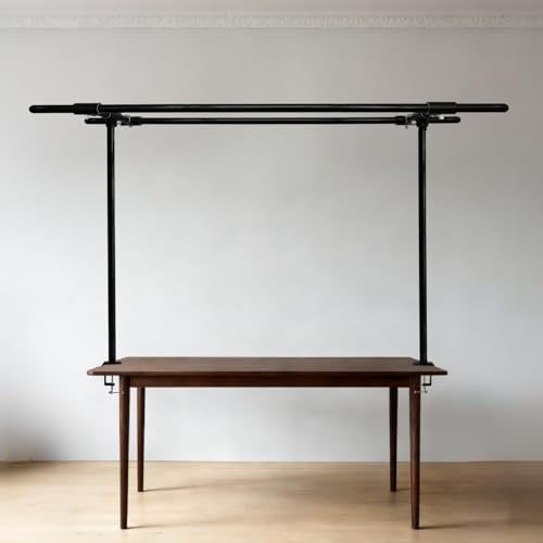 Beyeutao Over The Table Rod Stand with Clamps Adjustable 16"-87" Length 16"-45" Height Black Double Crossbar Table Arch Stand Metal Table Balloon Arch for Photo Booth Party Decoration - color: Black, size: 16-87 Inches (Double Rod)