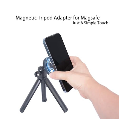 Magnetic Phone Tripod Mount Adapter for Magsafe, with 1/4” Screw and Magnetic Ring Compatible with iPhone 17/16/15/14/13...Samsung, Almost All Cellphones Live, Broadcast Tripod..