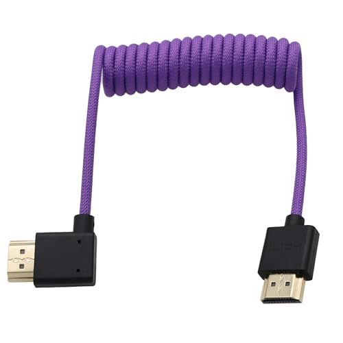 8K 4K HDMI Type-A Cable for ATOMOS Ninja V Shinobi, Z CAM E2-S6/F6/M4 Mark II, VILTROX Andycine, Teradek Hollyland Mars 400 Transmission, Purple Braided Coiled - color: Purple, size: Left Angle to Straight