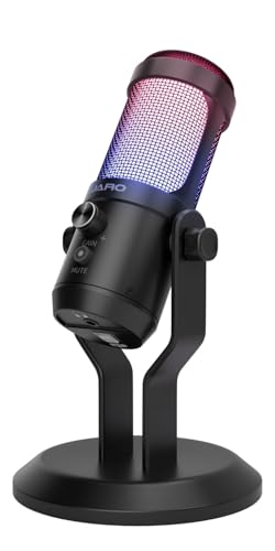 JARO USB Condenser Microphone with Mute Noise Cancelation RGB for Podcasting Gaming Streaming YouTube Zoom AMSR Singing Recording [Compatible with PC Laptop Mac PS4/5], (J100-CS) - color: J100-CS