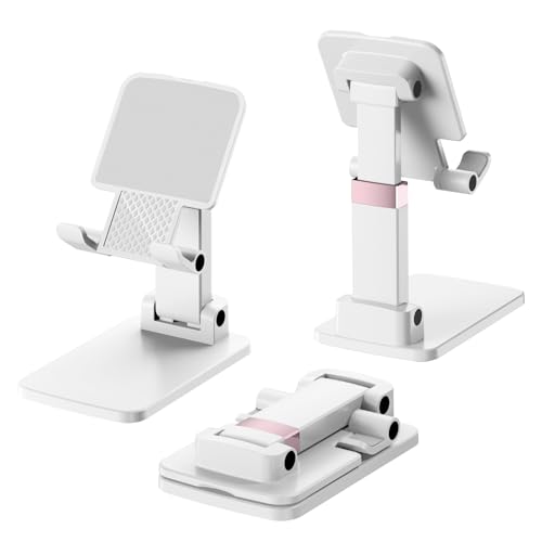 Cell Phone Stand Cute Mobile Holder For iPhone Desk Office Accessories | for thick cases; Under 12" Tablets, e-readers; Folds flat; Anti-slip; Weighted base - color: 05-Snow-white