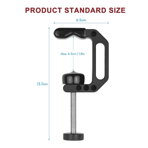 Microphone Holder C Clamp with 1/4" and 3/8" Threaded Holes, Mic Clip for Radio Studio, Podcast, Gaming, 5/8" Mic Screw Adapter for Microphones, Max Load 12lb / 5kg