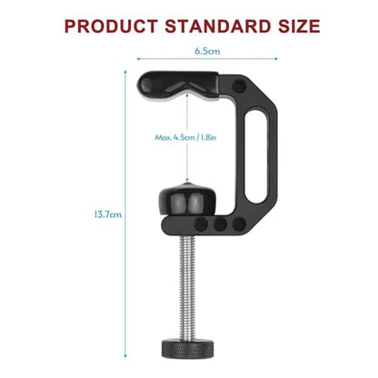 Microphone Holder C Clamp with 1/4" and 3/8" Threaded Holes, Mic Clip for Radio Studio, Podcast, Gaming, 5/8" Mic Screw Adapter for Microphones, Max Load 12lb / 5kg