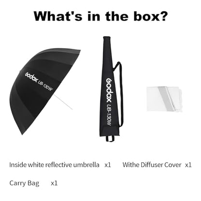 Godox UB-130W 51.2" 130cm Deep Parabolic Reflective Umbrella White Inner Photography Studio Soft Light Withe Umbrella with Diffuser Cover for Video Studio Shooting Speedlite Flash (130White) - color: White, size: 51.2"