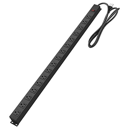 HHSOET Metal Wall Mount Power Strip, Mountable Power Outlet, Aluminum Alloy Mount Power Socket with Switch, 10 FT SJT 3/C 14AWG Power Cord, 15A 125V 1875W (16 Outlet) Black - size: 10 ft, style: 16 Outlets