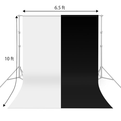 UTEBIT 6.5x10ft Black White Backdrop Screen, High Density Polyester Fabric | Pure Black White Photo Backdrop Curtain Screen with 4 Spring Clamps for Photography Photoshoot Portrait Party Video Studio - size: 6.5*10FT
