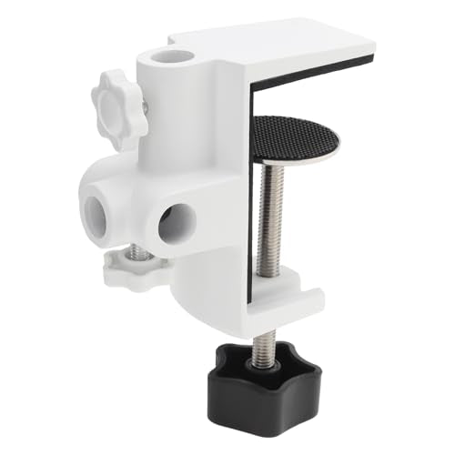 RTNLIT Desk Lamp Clamp, 1/2 inches 4 Hole Metal Table Mounting Clamp, Universal C Clamp for Magnifying Light/Microphone/Boom Scissor Arm, Fits up to 2-1/2 inches Desktop Thickness(White) - color: White