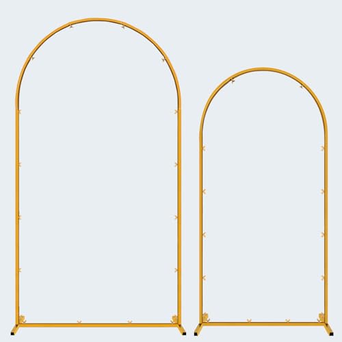 Hemmotop Gold Metal Arch Backdrop Stand Set of 2, 7.2ft and 6ft | Pieces are Labeled for Easy Assembly, Ground Stakes for Stable Base, Versatile for Wedding, Bridal Shower, Party Decoration - size: 7.2ft, 6ft