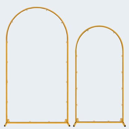 Hemmotop Gold Metal Arch Backdrop Stand Set of 2, 7.2ft and 6ft | Pieces are Labeled for Easy Assembly, Ground Stakes for Stable Base, Versatile for Wedding, Bridal Shower, Party Decoration - size: 7.2ft, 6ft