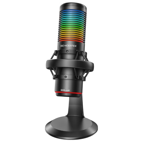 USB Gaming Microphone, 192kHz/24bit, Cardioid Condenser Microphone for Computer, Streaming Mic with RGB Light, Mute Button, Headphone Jack, Volume Control, Perfect for Xbox, Recording, Singing