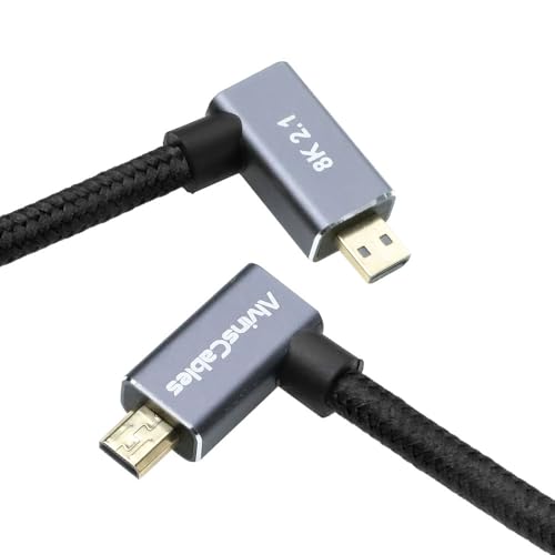 Alvin's Cables Left Angle Micro HDMI to HDMI Cable 8K@60Hz 4K@120Hz, Braided Coiled HDMI 2.1 for Sony A7RIII/A7II/A7M3, Canon R5/M6, Fujifilm X-T4/X-T3, GoPro, Nikon - Ultra Durable - color: Black, style: Left Angle micro HDMI
