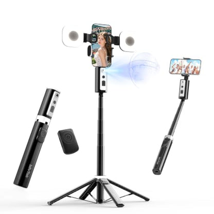 Auto Face Tracking Tripod for iPhone, Android & Camera, 60" Extendable Selfie Stick Tripod with Light and Remote, No App, 360° Rotation Phone Holder for TikTok, YouTube, Vlog, Live Streaming - style: update