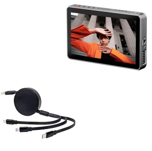 BoxWave Cable Compatible with Viltrox Touchscreen On-Camera Monitor (6 in) - AllCharge PD miniSync (100W), Retractable High-Speed Charging Portable USB Cable - Jet Black