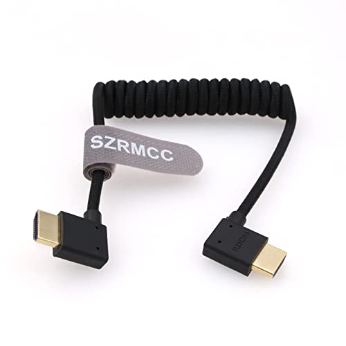SZRMCC 8k 2.1 HDMI to HDMI Ultra High Speed Coiled Braided Cable for Z Cam E2 Sony FX6 FX9 Canon EOS C70 C300 Portkeys BM5 Atomos Ninjav V Shogun Monitor Left Right Angle - color: Black Braided Coiled Cable, size: Left HDMI-Right HDMI