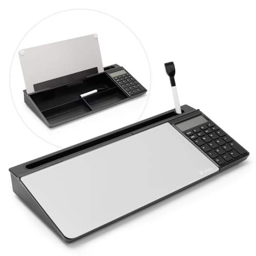 Varhomax Glass Desk Whiteboard with Calculator, Desktop Dry Erase White Board with Storage, to Do List Memo Notepad for Home and Office - color: Calculator-black&gray