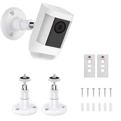 No Drill Wall Ceiling Mount for R ING Spotlight Camera Plus/Pro (Battery) and Stick Up Cam/Pro (Battery), 360 Degree Swivel Mounting Bracket for Indoor and Outdoor Home Security - White (2 Pack) - size: Ring Cam Mount
