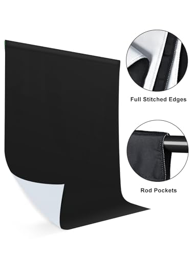 UTEBIT 6.5x10ft Black White Backdrop Screen, High Density Polyester Fabric | Pure Black White Photo Backdrop Curtain Screen with 4 Spring Clamps for Photography Photoshoot Portrait Party Video Studio - size: 3*5FT