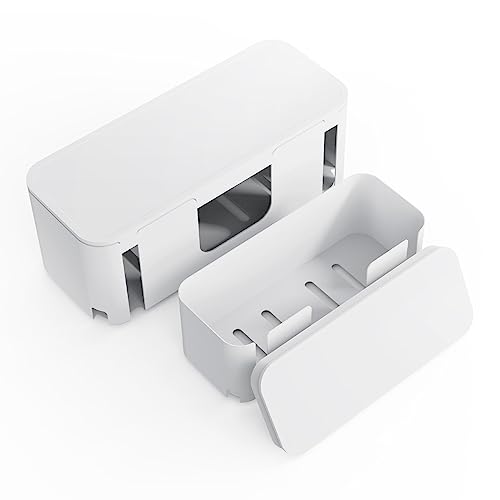 Cord Organizer Box, Cable Hider for Power Strips, Surge Protector, Extension Cord and Wire Management, Cable Management Box (2PCS/Large and Medium Size/White) - color: White