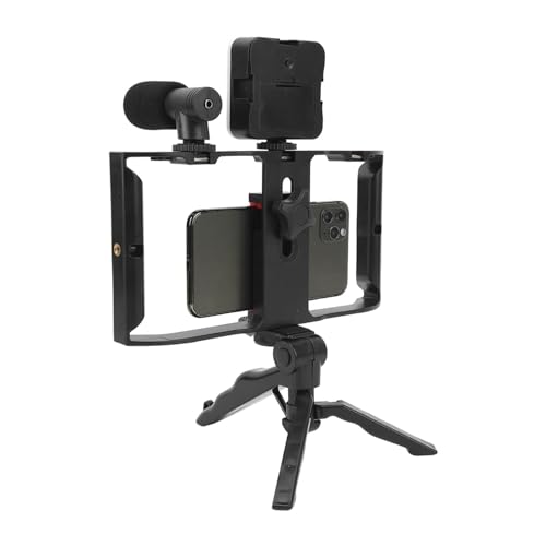 Phone Live Streaming Kit, Video Rig with Fill Light, Microphone, Tripod, Phone Cage for Vlog and Online Teaching - Multi Function, Noise Reduction, Expandable Accessories