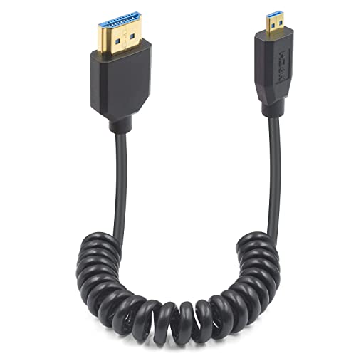 Duttek 8K Coiled Micro HDMI to HDMI Cable 1FT-4FT, 48Gbps HDMI to Micro HDMI 2.1 Cable Ultra Thin (8K@60Hz, 4K@240Hz) for Camera, Raspberry Pi 5 4, GoPro Hero, Cam Link Samsung G8,G9 and HDR Support - style: Micro HDMI to HDMI Male Coile Cable