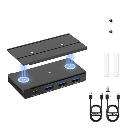 EJAY 4 Port Magnetic USB C Hub, 5Gbps Mountable Data Splitter with 59in Cable, Under Desk USB Hub with Mount, Magnetic Desktop Extender for PC Mac, Black - color: Black, size: Hub+1 Slide Rail