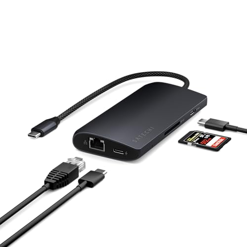 Satechi 8 in 1 USB C Hub Multiport Adapter V3, 8K HDMI, 100W Charging, 4 USB Data Ports, Ethernet, SD Card Reader, for Laptop, for Mac/Windows, MacBook Air/Pro/Neo, iPad Air/Pro - Midnight - color: Midnight, size: V3