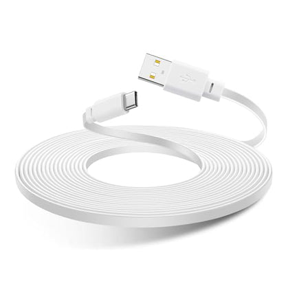 30ft USB C Power Extension Cable Compatible with WYZE Duo Cam Pan 2025-9m Long Flat Charging Cord for CCTV & Petcube Cam Indoor/Cam 3/S330 Security Camera, White