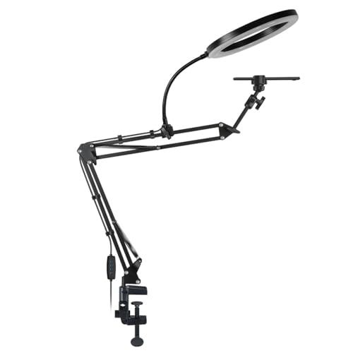 flexman Overhead Camera Mount Desk Stand Phone Holder with Adjustable Arm Gimbal Fill Lights, Magic Arm Clamp for Recording Live Streaming (A) - color: A