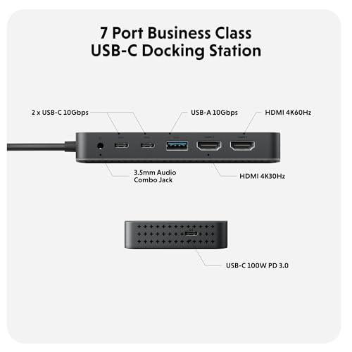 HyperDrive Next Dual 4K HDMI 7 Port USB C Docking Station for M Series MacBook, PC, Chromebook, 2x File Transfers w/ 10Gbps USB Ports, Dual 4K Docking Station Charges w/ 100W PD Power Passthrough Port - size: 7 Port USB-C Hub with 3x USB-A