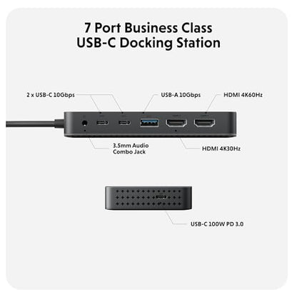 HyperDrive Next Dual 4K HDMI 7 Port USB C Docking Station for M Series MacBook, PC, Chromebook, 2x File Transfers w/ 10Gbps USB Ports, Dual 4K Docking Station Charges w/ 100W PD Power Passthrough Port - size: 7 Port USB-C Hub with 3x USB-A