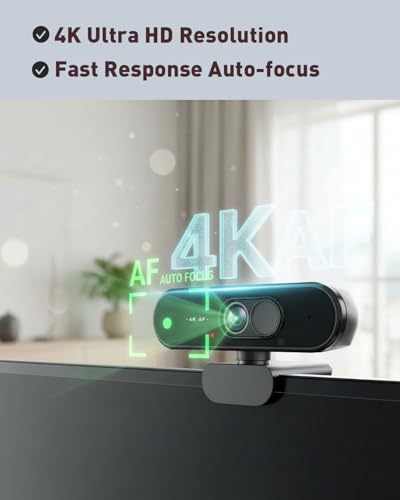 4K USB Webcam with Autofocus, Mic and Privacy Cover for PC/Laptop | Plug and play for Zoom, Teams, streaming and video calls; sharp autofocus image with portable tripod setup - color: 4K-AF