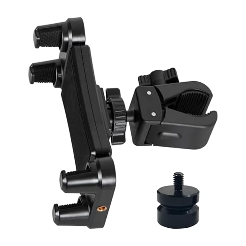 Universal Clamp-On Tablet & Phone Mount Holder for Surveying Pole Tripod, Boat Rail, Bike Handlebar, Treadmill & Microphone Stand, for iPad Pro, iPhone & More (Clamp on Holder with 1/4-5/8 Adapter)