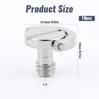10 Pack Stainless Steel D Ring Screw Hinged Holder, 1/4"-20 Ring Camera Screws Tripod Camera Fixing Screwsfor Selfie Sticks, Gimbals, Quick Release Wrist Strap Mounting and Attachment