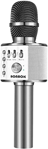 BONAOK Wireless Bluetooth Karaoke Microphone,3-in-1 Portable Handheld Karaoke Mic Speaker Machine Home Party Birthday for All Smartphones Q37 (Space Gray) - color: Space Gray