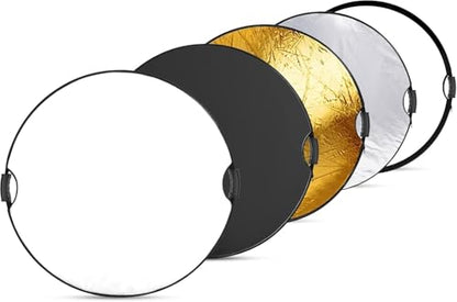 NEEWER 80cm Light Reflector with Handle & 3/8" Thread, 5 in 1 Foldable Round Light Diffuser, Translucent/Silver/Gold/White/Black for Studio or Outdoor Photo Lighting, RF-80II - style: 80cm