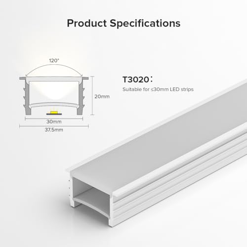 BTF-LIGHTING Silicone LED Channel System 16.4Ft Flexible Milky White Cover DIY Spotless Tube for ≤30mm Width LED Strip,Neon Rope Light Channel Diffuser, for Kitchen Cabinet, Room, Patio(No LED Strip) - size: 16.4FT, style: 30X20mm