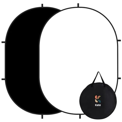 Kate Collapsible Backdrop Audition Backdrop for Headshot Photography,Video Conference,Live Streaming(5'x6.5',1.5x2m,Black/White) - color: Black/White