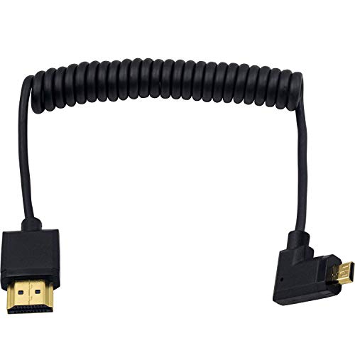 Duttek Extreme Slim Micro HDMI to HDMI Coiled Cable, Right Angled HDMI to Micro HDMI Cable 4K@60Hz 18Gpbs for Camera Monitors, Capture Cards + More,1080P, 4K@60Hz, HD, 3D 1FT-4FT - size: Right Angled 1.2M