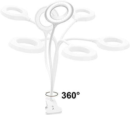 Desk Lamp, JKSWT Clip on Light Reading Light Ring Light LED with 3 Color Modes, 9 Brightness Dimmer, 60 pcs LEDs, Touch-Sensitive Control Pane, 360 ° Flexible Gooseneck Bed Light