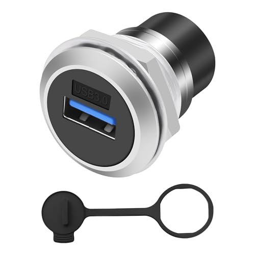 MEIRIYFA USB 3.0 Panel Mount Coupler USB A Female to Female Pass Through Round Socket Connector Bulkhead Extension Adapter with Water/Dustcap