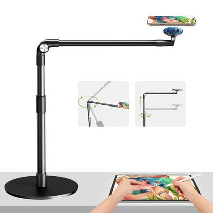 elitehood Magnetic Phone Stand for Overhead Recording, 15 in Long Arm Magsafe iPhone Holder for Video Recording, 360 Swivel Tilt Overhead Phone Mount for Filming, Meeting, Cooking, Painting, Crafting - style: Magnetic Stand