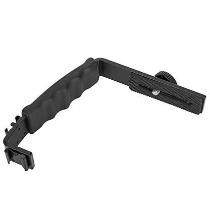 Camera Mount Flash Bracket, L Hot Shoe Mount Bracket Dual Hot Shoe Extension Heavy Duty Padded Hand Grip for Camera LED Light Microphone