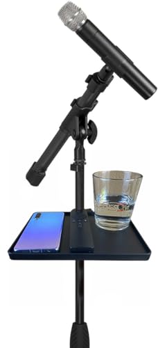 Mic Stand Tray, Soporte Microfono, Tripod Clamp Shelf for Music Sheet, Streaming, Karaoke, Recording - Drum Accessories, Lash Organizer (Small- Not Phone Holder)