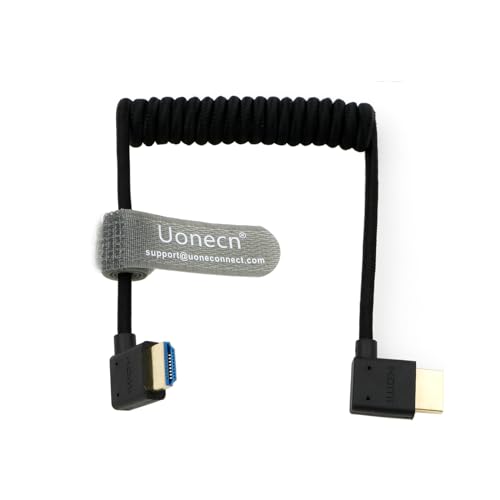 Uonecn 8K HDMI 2.1 Cable for Camera, 48Gbps Braided Coiled HDMI for Atomos Ninja V, Portkeys BM5, Short HDMI Cable for Sony A7iv, Z-CAM F6, Z-Cam E2 Pro Cameras, Black, Right to Right - color: Black, size: Right to Right Angle
