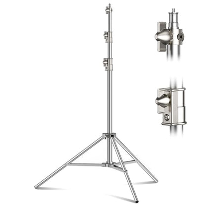 9.2 FT Stainless Steel Photography Stand, Heavy Duty Tripod With 1/4" to 3/8" Screw Adapter for Strobe, LED Video Light, Ring Light, Monolight, Softbox