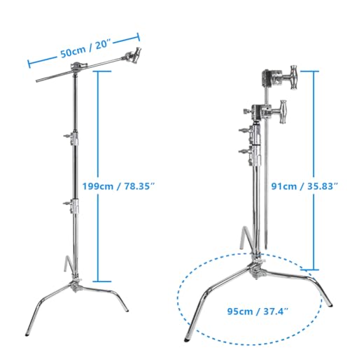 Kupo 20" C-Stand Sliding Leg Kit - Includes 20" Grip Arm with Hex Stud, Two 2.5" Grip Heads for Photography and Video Lighting Applications, Adjustable Uneven Terrain Leveling Leg, Silver (KS703712) - color: Silver, style: 20" Sliding Leg Kit