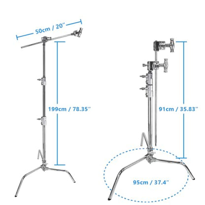 Kupo 20" C-Stand Sliding Leg Kit - Includes 20" Grip Arm with Hex Stud, Two 2.5" Grip Heads for Photography and Video Lighting Applications, Adjustable Uneven Terrain Leveling Leg, Silver (KS703712) - color: Silver, style: 20" Sliding Leg Kit