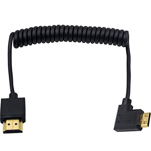 Duttek Right Angle HDMI to Mini HDMI Coiled Cable 1FT-4FT, 18Gbps, 4K@60Hz, Ultra-Thin High Speed Mini HDMI 2.0 Cord Compatible with Camera, Camcorder, Tablet and Video Card, Laptop-Black - size: Right Angled min hdmi to hdmi 4FT