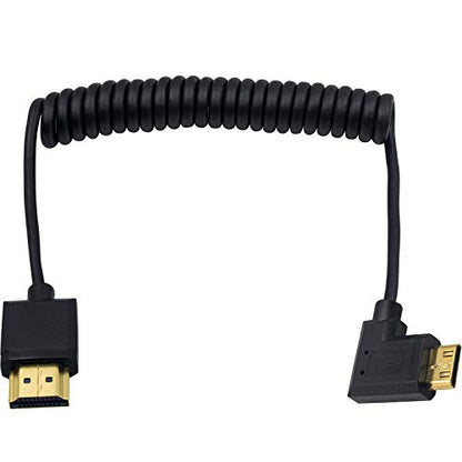Duttek Right Angle HDMI to Mini HDMI Coiled Cable 1FT-4FT, 18Gbps, 4K@60Hz, Ultra-Thin High Speed Mini HDMI 2.0 Cord Compatible with Camera, Camcorder, Tablet and Video Card, Laptop-Black - size: Right Angled min hdmi to hdmi 4FT