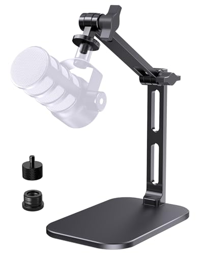 Heavy-Duty Desk Mic Stand, Max Load 2.68 lb Compatible with Rode Podmic, Blue Yeti, Shure and More Mics, Perfect for Small Space Home Office Streaming Setup, Black (up to 1220g)